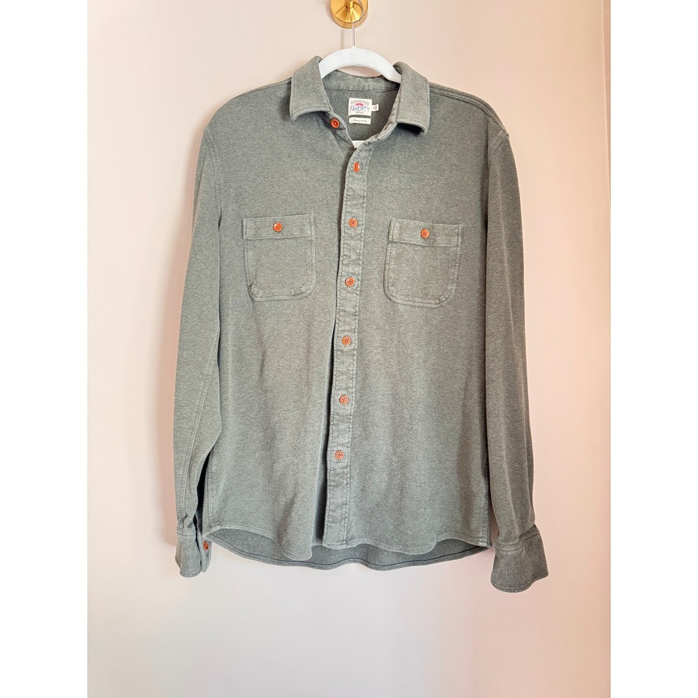 Faherty Brand Mens Organic Cotton Knit Button Down Shirt Olive Green Size M